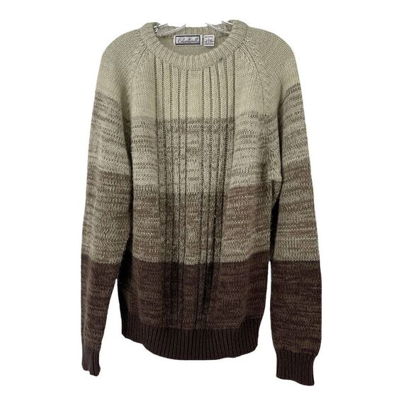 Vintage 90s Sweater Brown Ombre Stripe Womens Size Large Crew Neck Cartwell Top - Picture 1 of 6